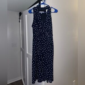 Evan Picone Navy and White Polka Dot Midi Dress